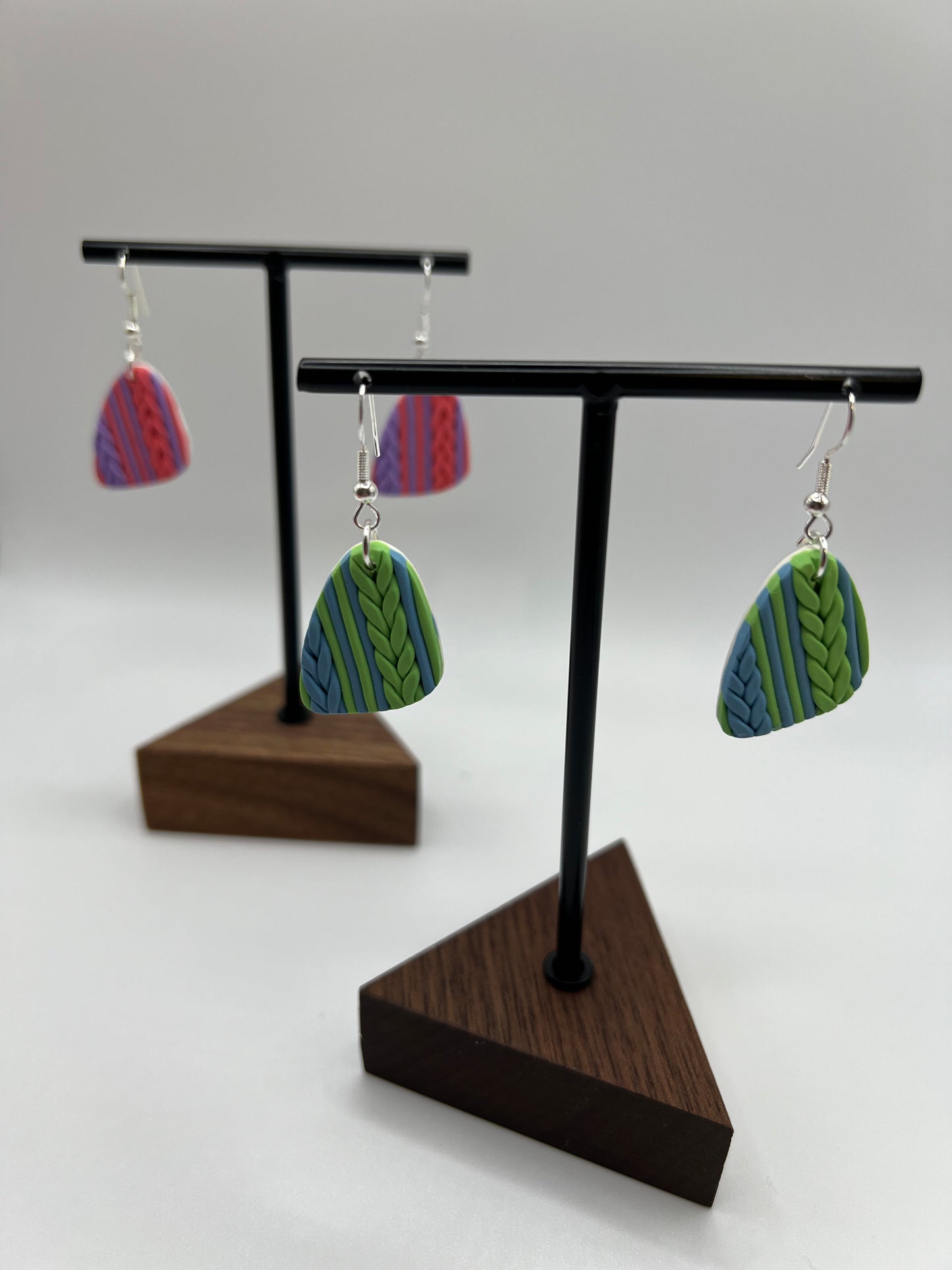 Braid design polymer clay earrings (Green and Blue)
