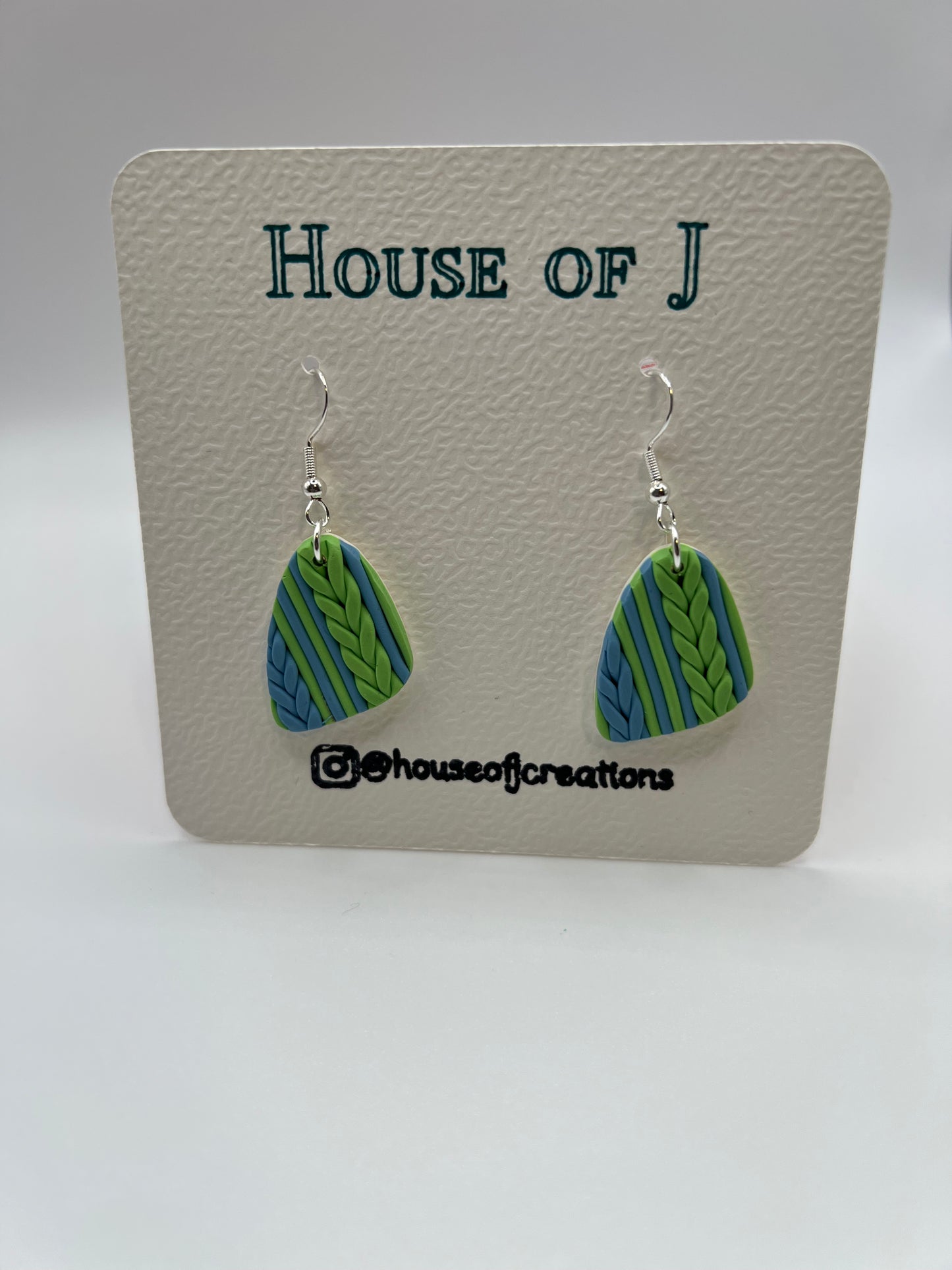 Braid design polymer clay earrings (Green and Blue)
